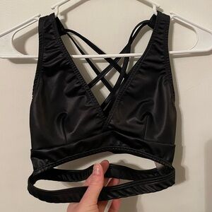 Black Strappy Women's Bralette top leather style